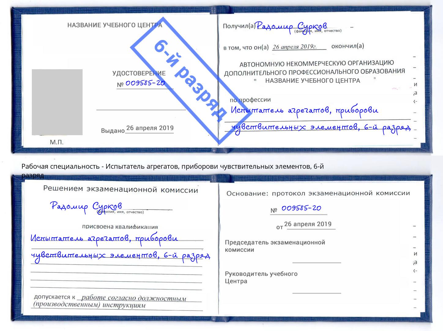 корочка 6-й разряд Испытатель агрегатов, приборови чувствительных элементов Ишим
