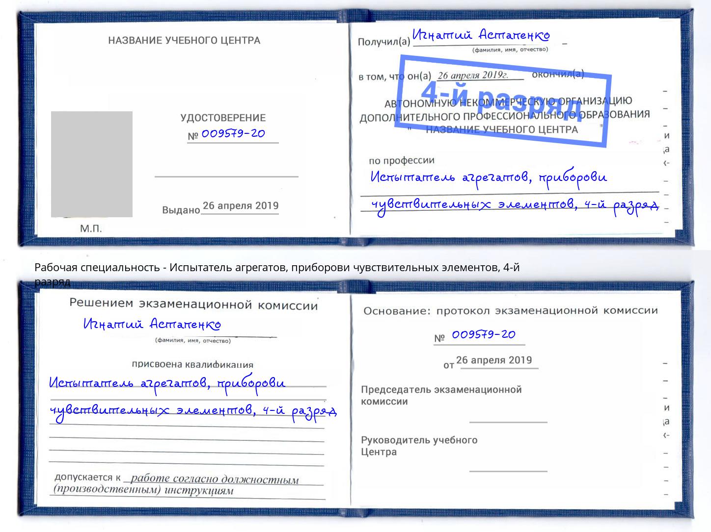 корочка 4-й разряд Испытатель агрегатов, приборови чувствительных элементов Ишим