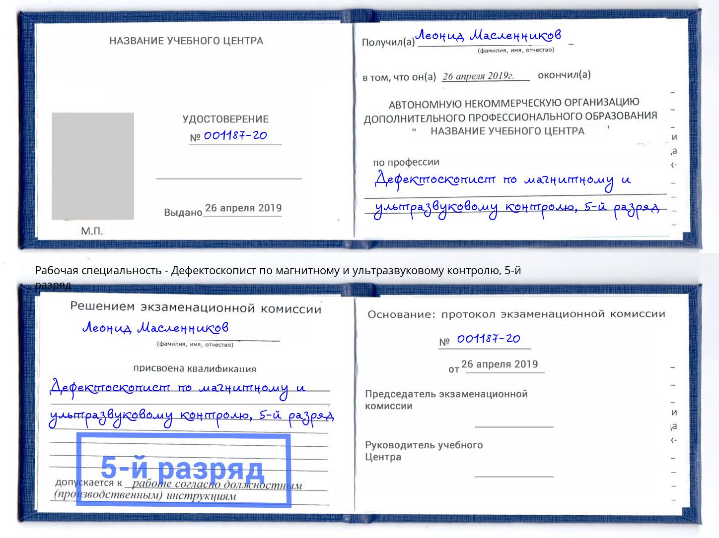 корочка 5-й разряд Дефектоскопист по магнитному и ультразвуковому контролю Ишим