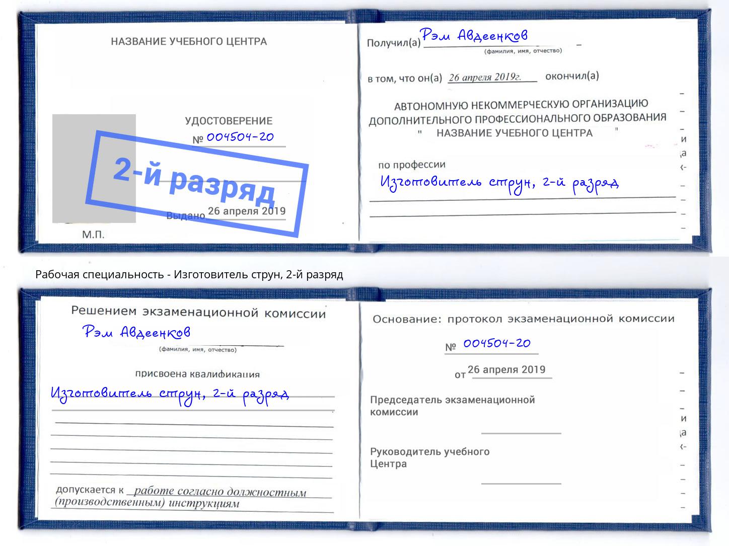 корочка 2-й разряд Изготовитель струн Ишим