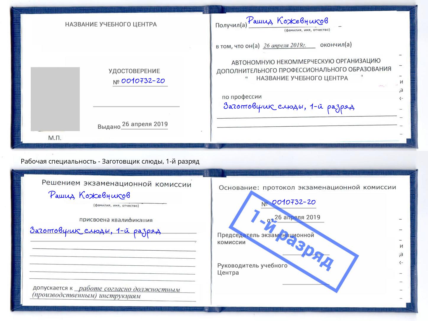 корочка 1-й разряд Заготовщик слюды Ишим