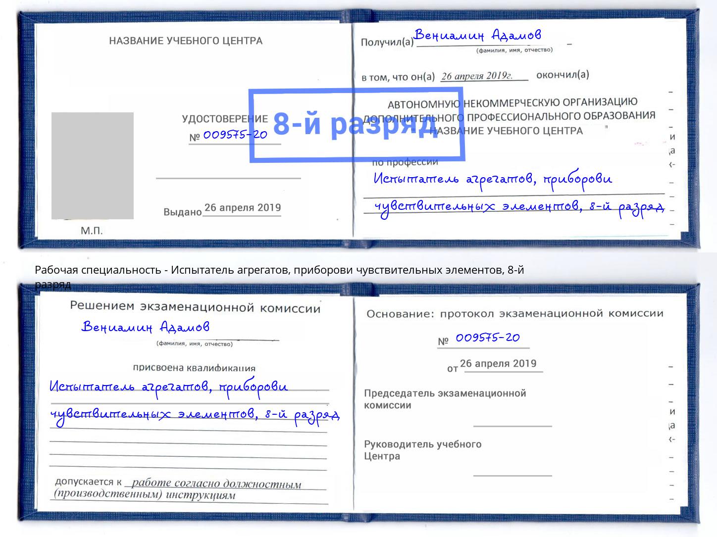 корочка 8-й разряд Испытатель агрегатов, приборови чувствительных элементов Ишим